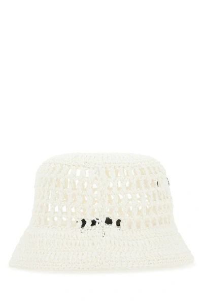 Shop Prada Woman White Raffia Hat