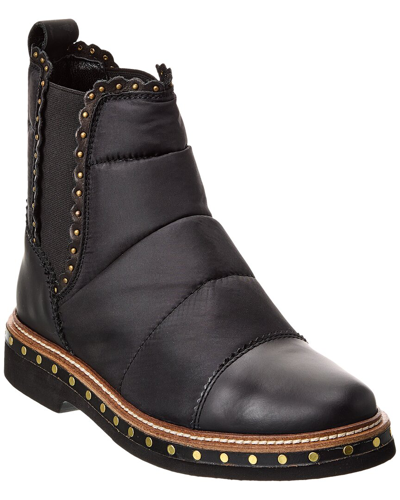 Shop Free People Atlas Puffer Leather-trim Chelsea Boot In Black