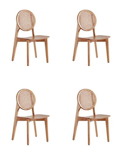 Manhattan Comfort Versailles 4-piece Round Ash Wood And Natural Cane Dining Chair