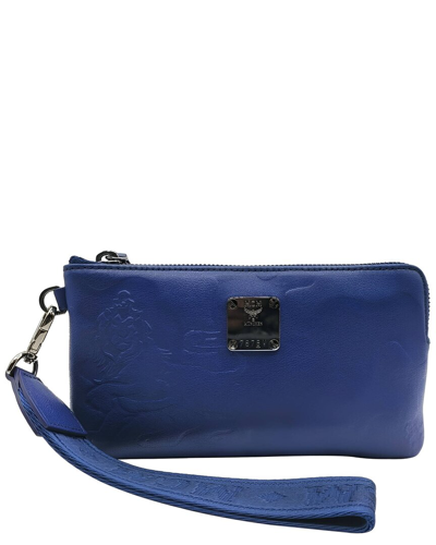 Shop Mcm Estate Leather Wallet In Blue