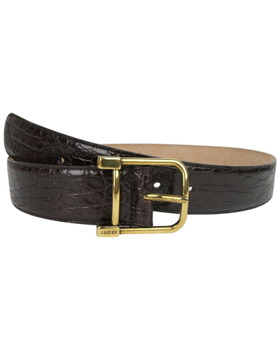 Shop Gucci Crocodile Belt In Brown