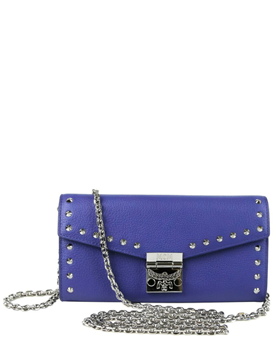 Shop Mcm Chain Leather Chain Wallet In Blue