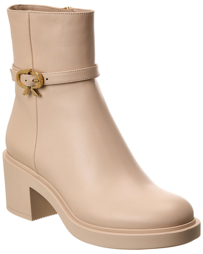 Shop Gianvito Rossi Ribbon Dumont Leather Ankle Boot In Beige
