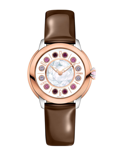 Fendi 38mm Tte Wht Dial Brn Strap