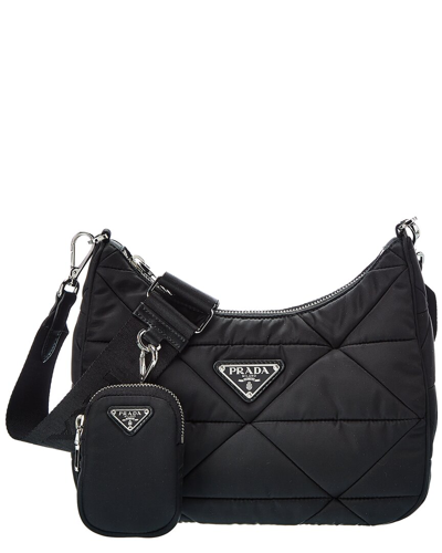 Shop Prada Padded Nylon Shoulder Bag In Black