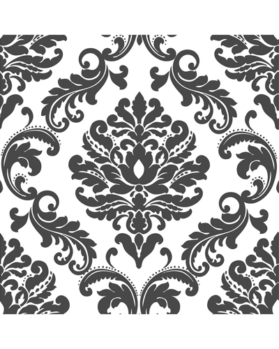 Nuwallpaper Ariel Black And White Damask Peel & Stick Wallpaper In Black