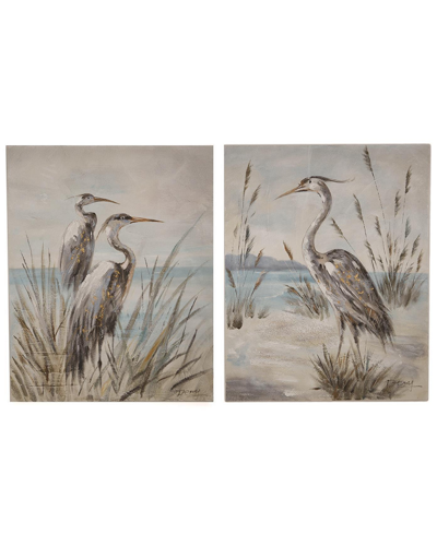 Shop Two's Company Set Of 2 Birds Wall Art In Blue
