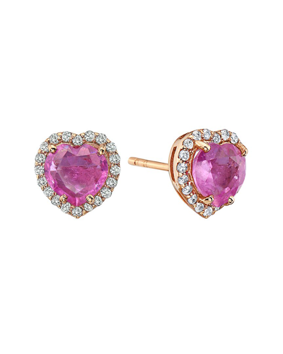 Shop Forever Creations Usa Inc. Forever Creations 14k 2.13 Ct. Tw. Diamond & Pink Sapphire Halo Heart Earrings