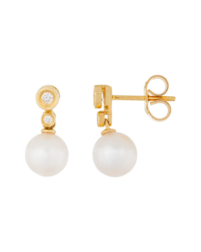 Shop Masako Pearls 14k 0.08 Ct. Tw. Diamond 7-7.5mm Pearl Earrings