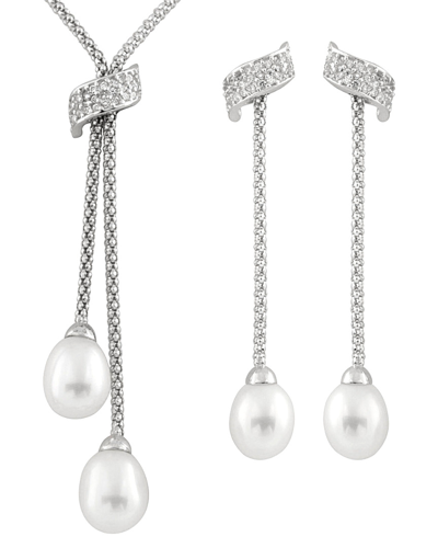 Shop Splendid Pearls Silver 7-9mm Freshwater Pearl & Cz Earrings & Necklace Set Set