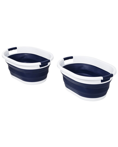 Shop Honey-can-do Collapsible Blue/pk Rubber Laundry Baskets With Handles (set Of 2)