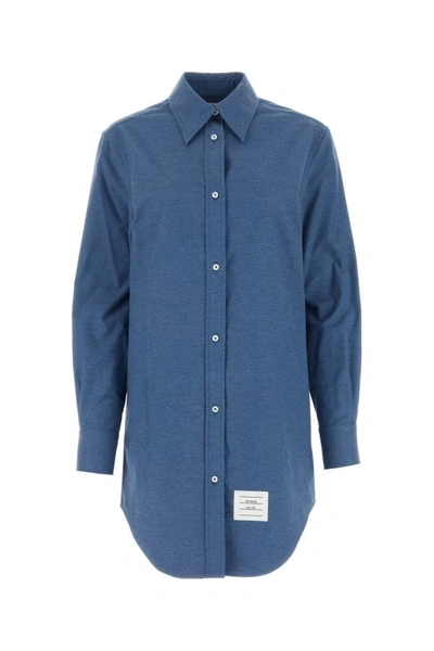 Shop Thom Browne Woman Denim Blue Cotton Shirt Dress