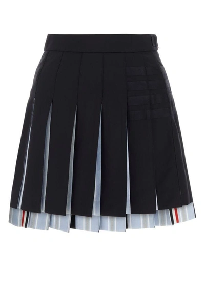 Shop Thom Browne Woman Midnight Blue Wool Mini Skirt