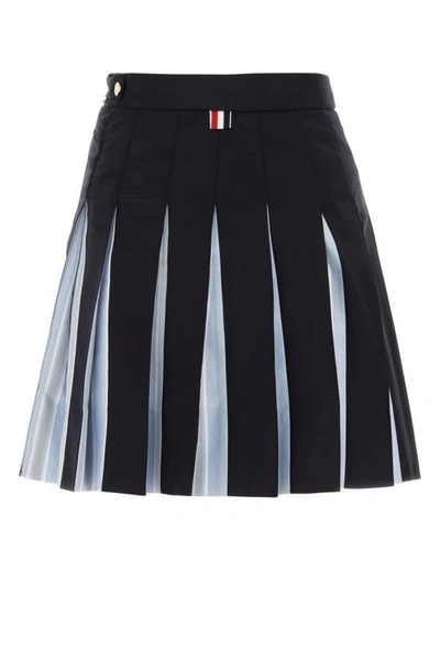 Shop Thom Browne Woman Midnight Blue Wool Mini Skirt