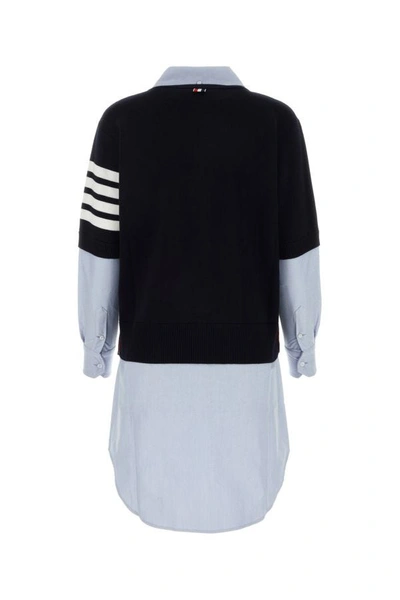 Shop Thom Browne Woman Two-tone Cotton Shirt Dress In Black