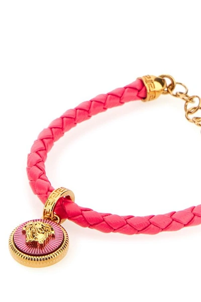 Shop Versace Woman Dark Pink Leather Bracelet