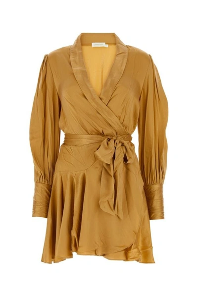 Shop Zimmermann Woman Ochre Silk Mini Dress In Yellow
