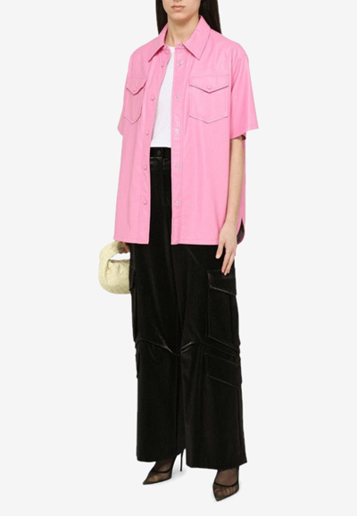 Shop Stand Studio Faux Leather Shirt In Hot Pink