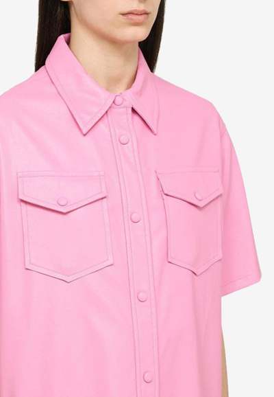 Shop Stand Studio Faux Leather Shirt In Hot Pink