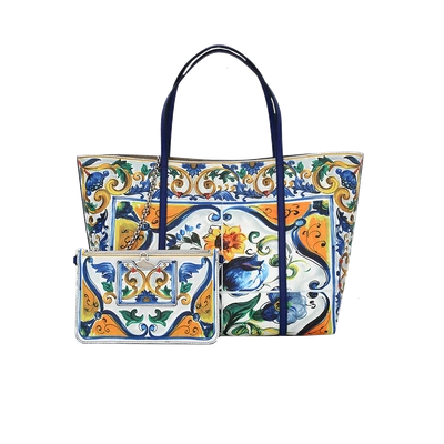 Dolce & Gabbana Tile Printed Tote In Blue