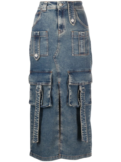 Shop Blumarine Denim Midi Skirt - Women's - Cotton/spandex/elastane In Blue