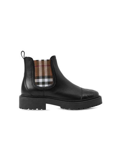 Shop Burberry Check-print Leather Boots In Black