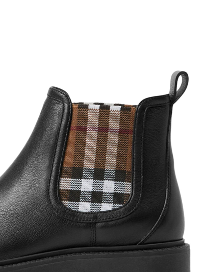 Burberry Check-print Leather Boots In Black