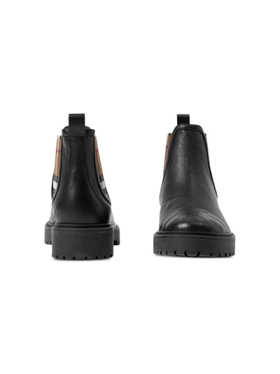 Burberry Check-print Leather Boots In Black