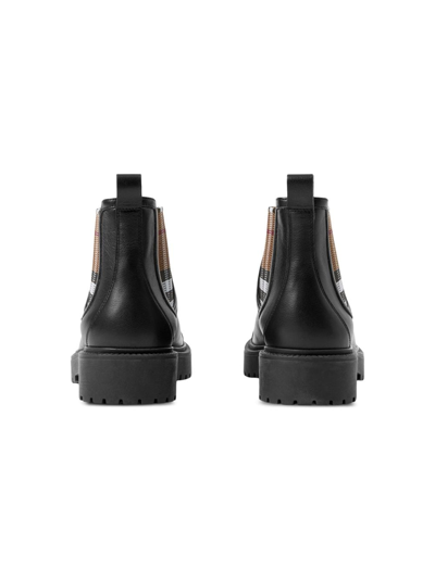 Burberry Check-print Leather Boots In Black
