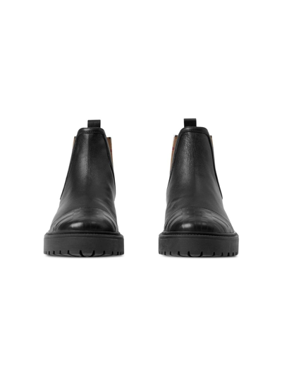 Burberry Check-print Leather Boots In Black