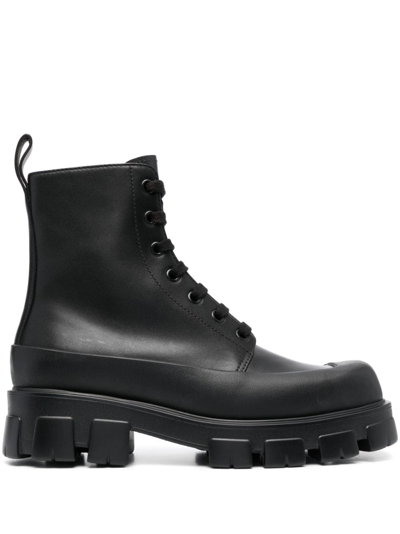 Shop Prada Square-toe Leather Combat Boots In Black