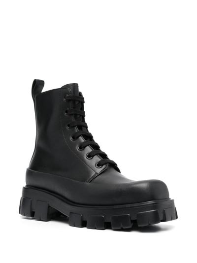 Shop Prada Square-toe Leather Combat Boots In Black