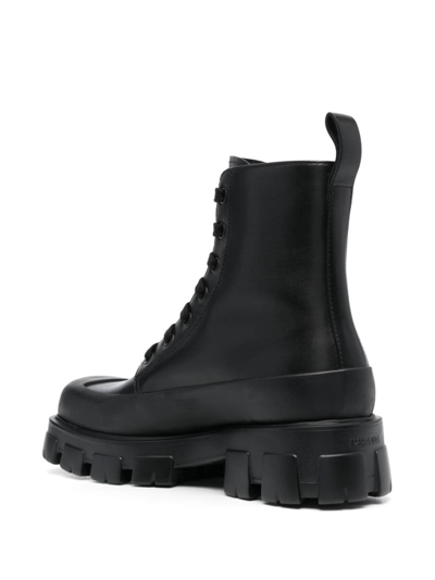 Shop Prada Square-toe Leather Combat Boots In Black