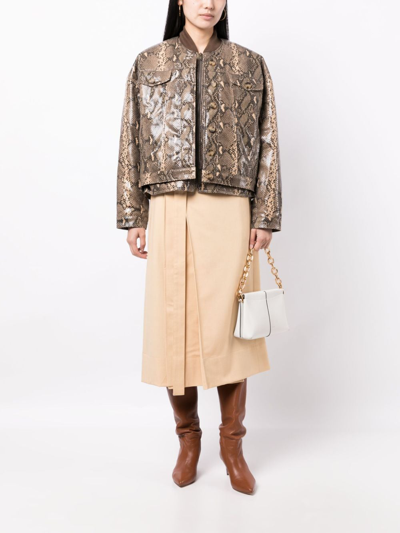 Rejina Pyo Wells Snakeskin-print Bomber Jacket In Brown