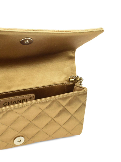 Pre-owned Chanel 2006 Rhinestone-embellished Satin Shoulder Bag In Gold