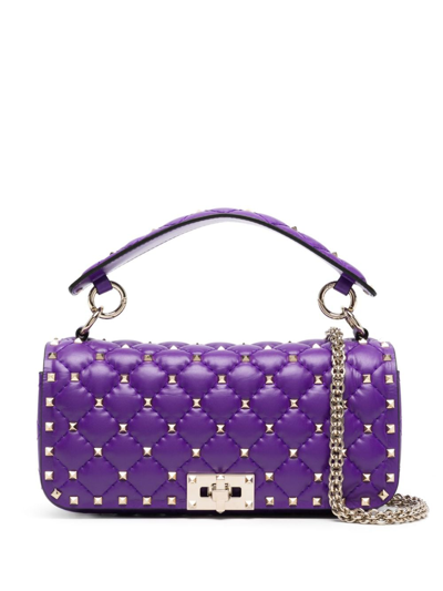 Shop Valentino Rockstud Spike Quilted Shoulder Bag In Purple