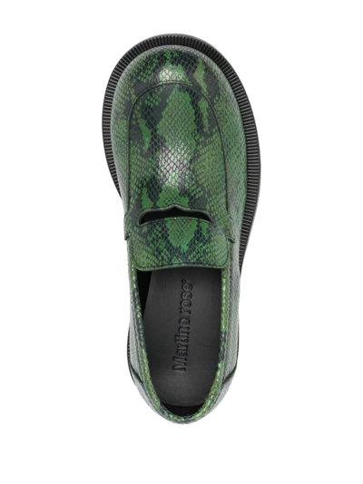 Shop Martine Rose Bulb Toe Snakeskin-effect Loafers In Green