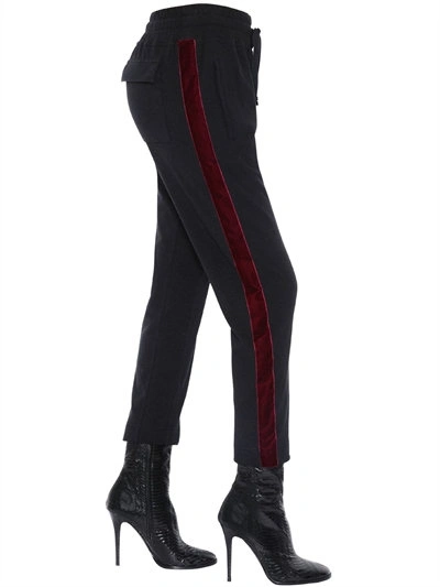 Haider Ackermann Woman Velvet-trimmed Cotton And Wool-blend Track Pants Black In Black/red