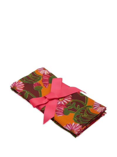 La Doublej Como Gerber-print Napkin (set Of Two) In Orange