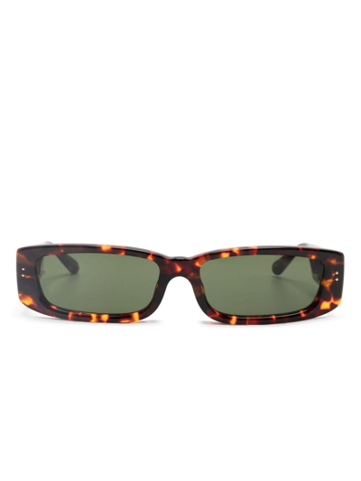 Shop Linda Farrow Tortoiseshell-effect Rectangle-frame Sunglasses In Brown