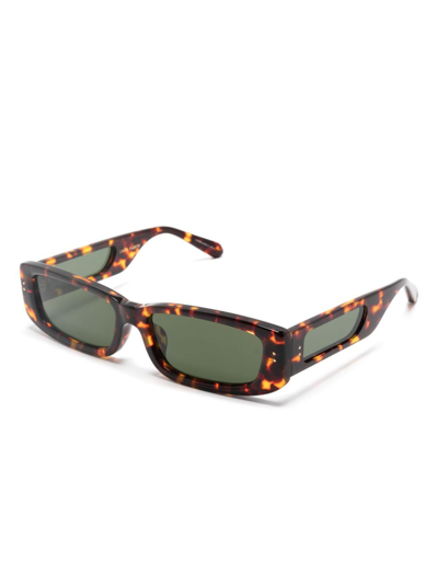 Shop Linda Farrow Tortoiseshell-effect Rectangle-frame Sunglasses In Brown