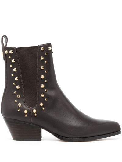 Shop Michael Michael Kors Kinlee 50mm Studded Leather Boots In Brown