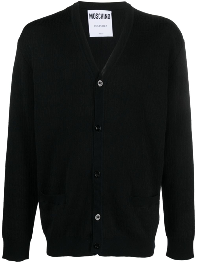 Shop Moschino Button-up Virgin Wool Cardigan In Black