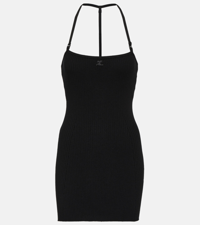Shop Courrèges Ribbed-knit Minidress In Black