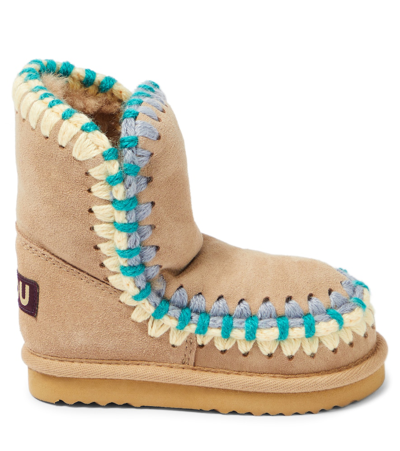 钩编边饰绒面革靴子