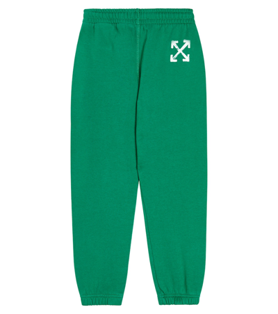 Shop Off-white Logo Cotton Jersey Sweatpants In Green