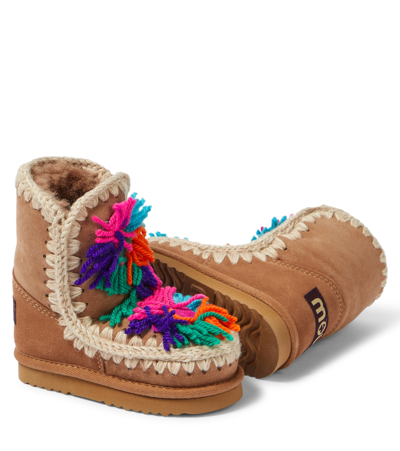 Shop Mou Floral-appliqué Suede Boots In Brown