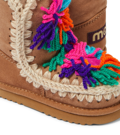 Shop Mou Floral-appliqué Suede Boots In Brown