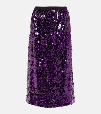 Shop Plan C Sequined Midi Skirt In Purple
