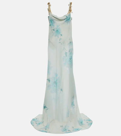 Shop Dries Van Noten Floral Embellished Silk Chiffon Gown In White